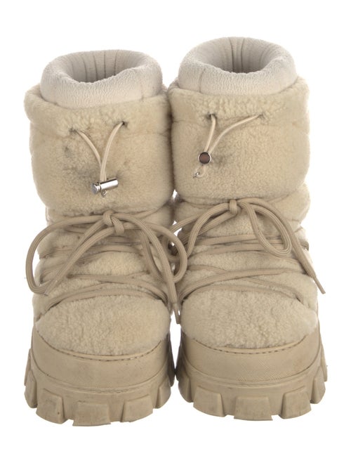 Prada Enameled Metal Triangle Shearling Lace-Up Boots