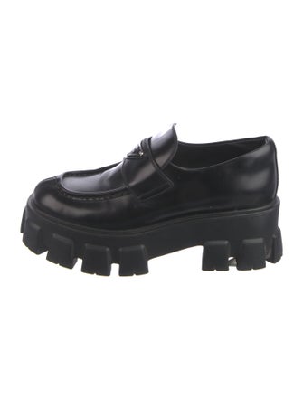 Prada Enameled Metal Triangle Leather Oxfords