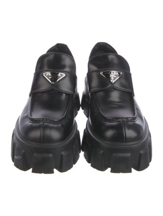 Prada Enameled Metal Triangle Leather Oxfords