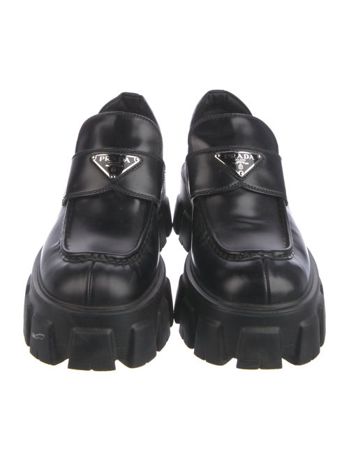 Prada Enameled Metal Triangle Leather Oxfords