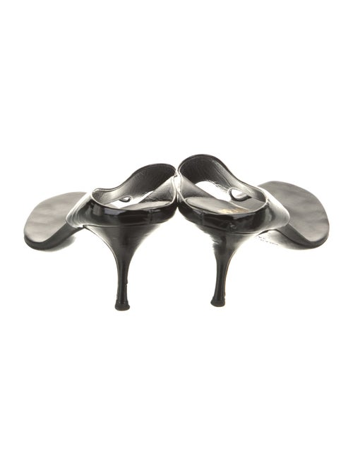 Prada Patent Leather Leather Trim Embellishment T-Strap Sandals