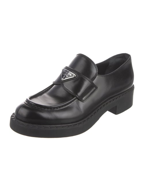 Prada Enameled Metal Triangle Leather Oxfords
