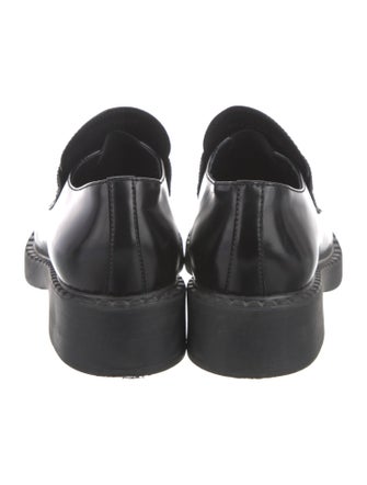 Prada Enameled Metal Triangle Leather Oxfords