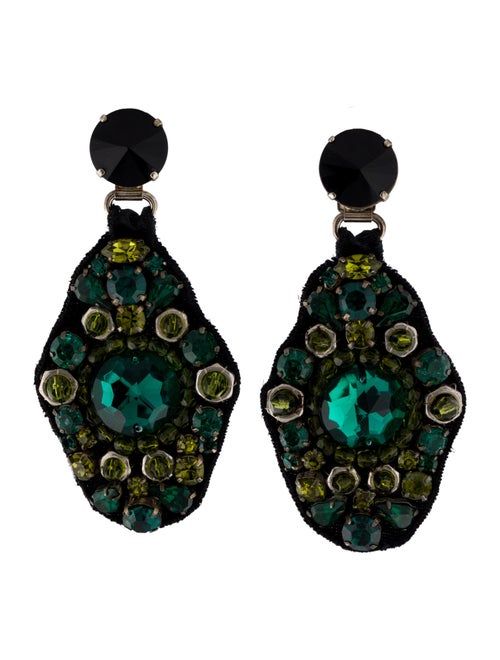 Prada Crystal Embroidered Drop Clip-On Earrings