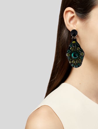 Prada Crystal Embroidered Drop Clip-On Earrings