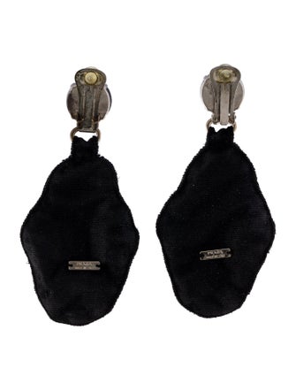 Prada Crystal Embroidered Drop Clip-On Earrings