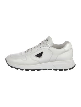 Prada Enameled Metal Triangle Leather Athletic Sneakers