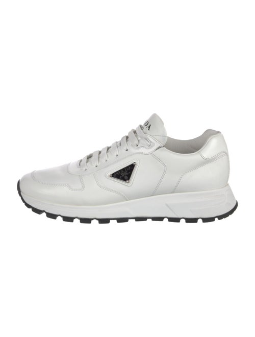 Prada Enameled Metal Triangle Leather Athletic Sneakers