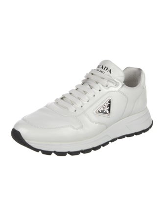 Prada Enameled Metal Triangle Leather Athletic Sneakers