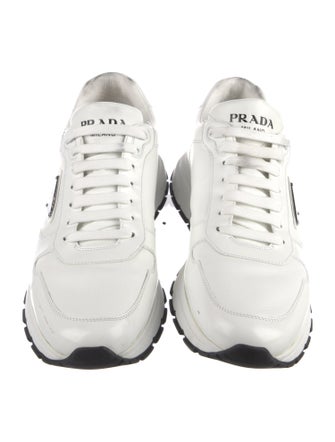 Prada Enameled Metal Triangle Leather Athletic Sneakers