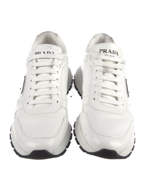 Prada Enameled Metal Triangle Leather Athletic Sneakers