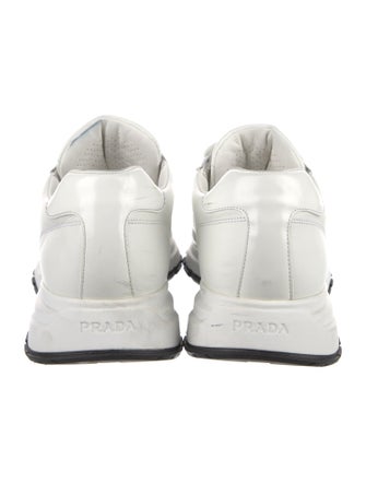 Prada Enameled Metal Triangle Leather Athletic Sneakers