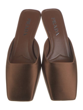 Prada Satin Leather Trim Embellishment Mules