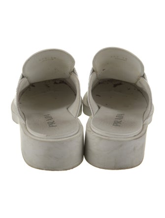 Prada Enameled Metal Triangle Leather Mules
