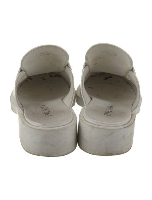 Prada Enameled Metal Triangle Leather Mules