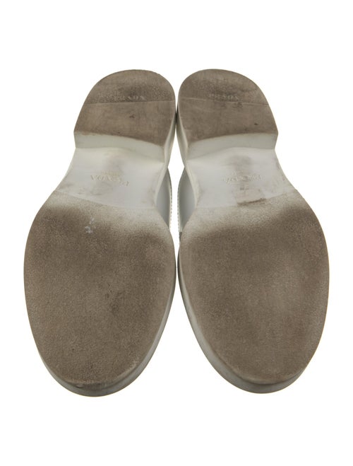 Prada Enameled Metal Triangle Leather Mules