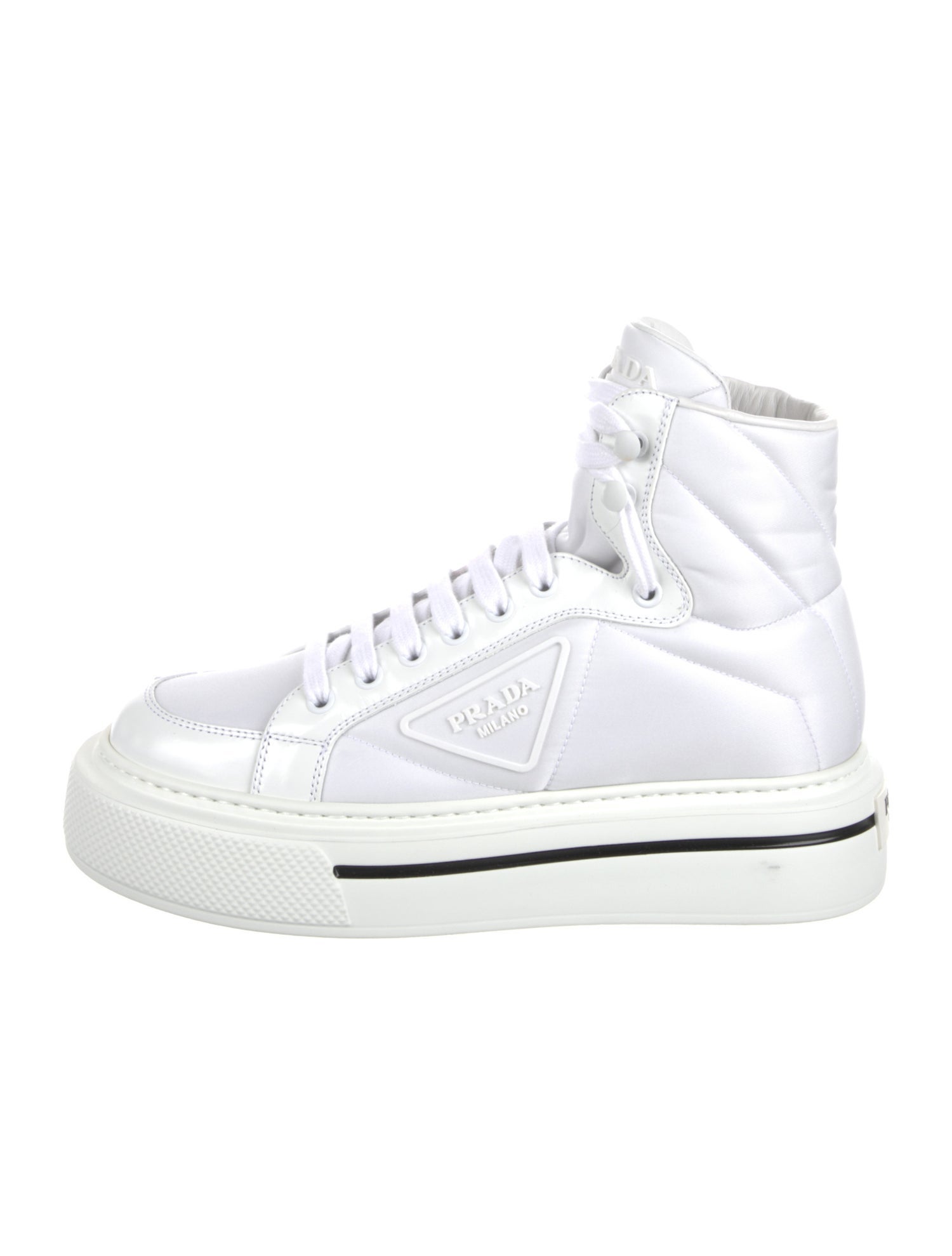 Prada Nylon Leather Trim Embellishment Sneakers