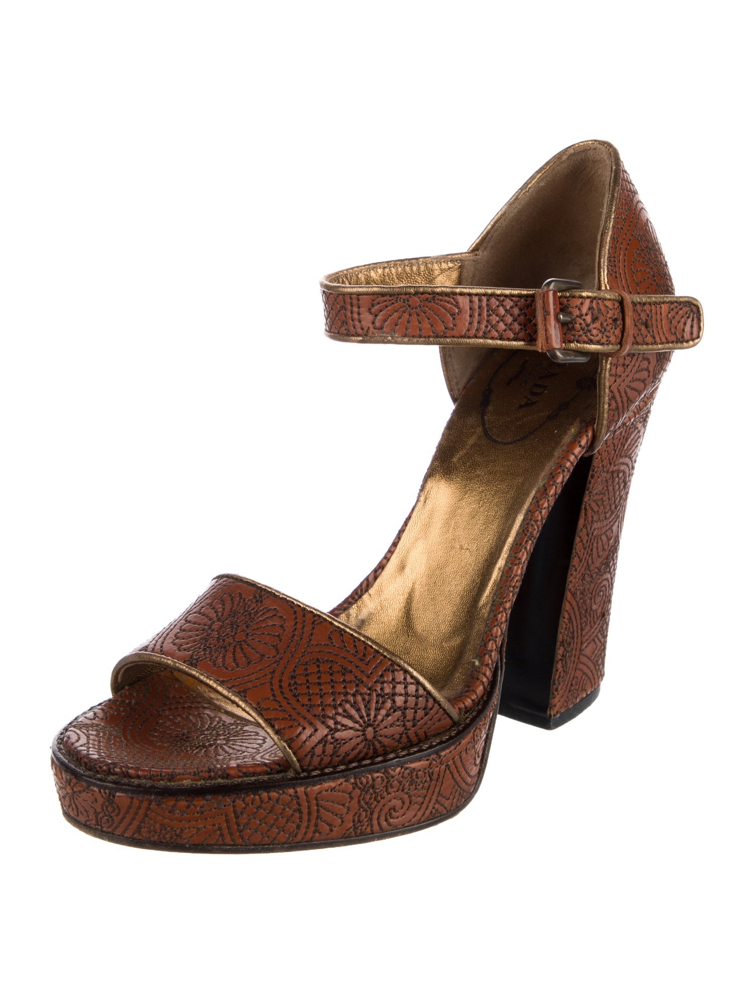 Prada Leather Cutout Accent Sandals