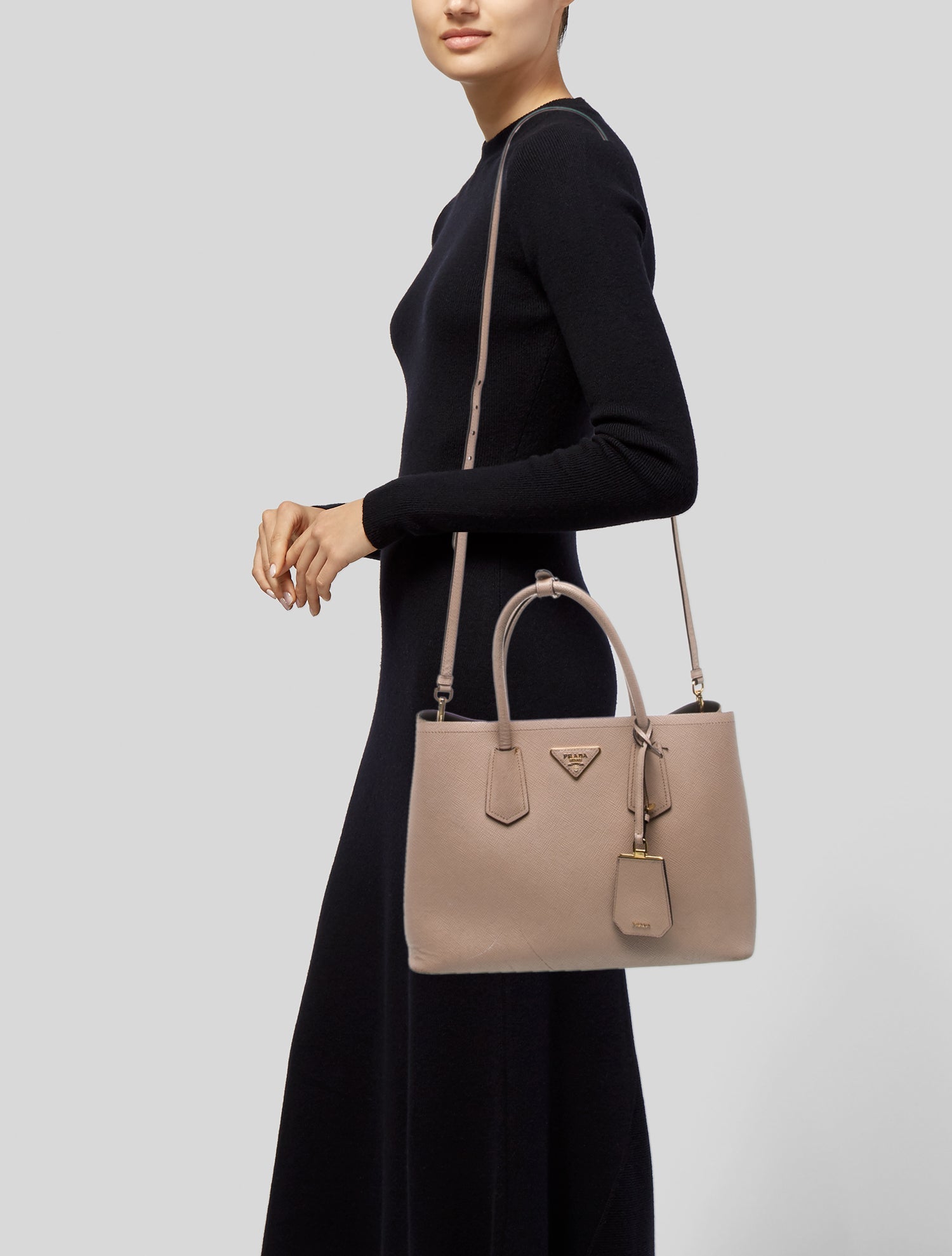 Prada Saffiano Cuir Leather Double Bag Medium