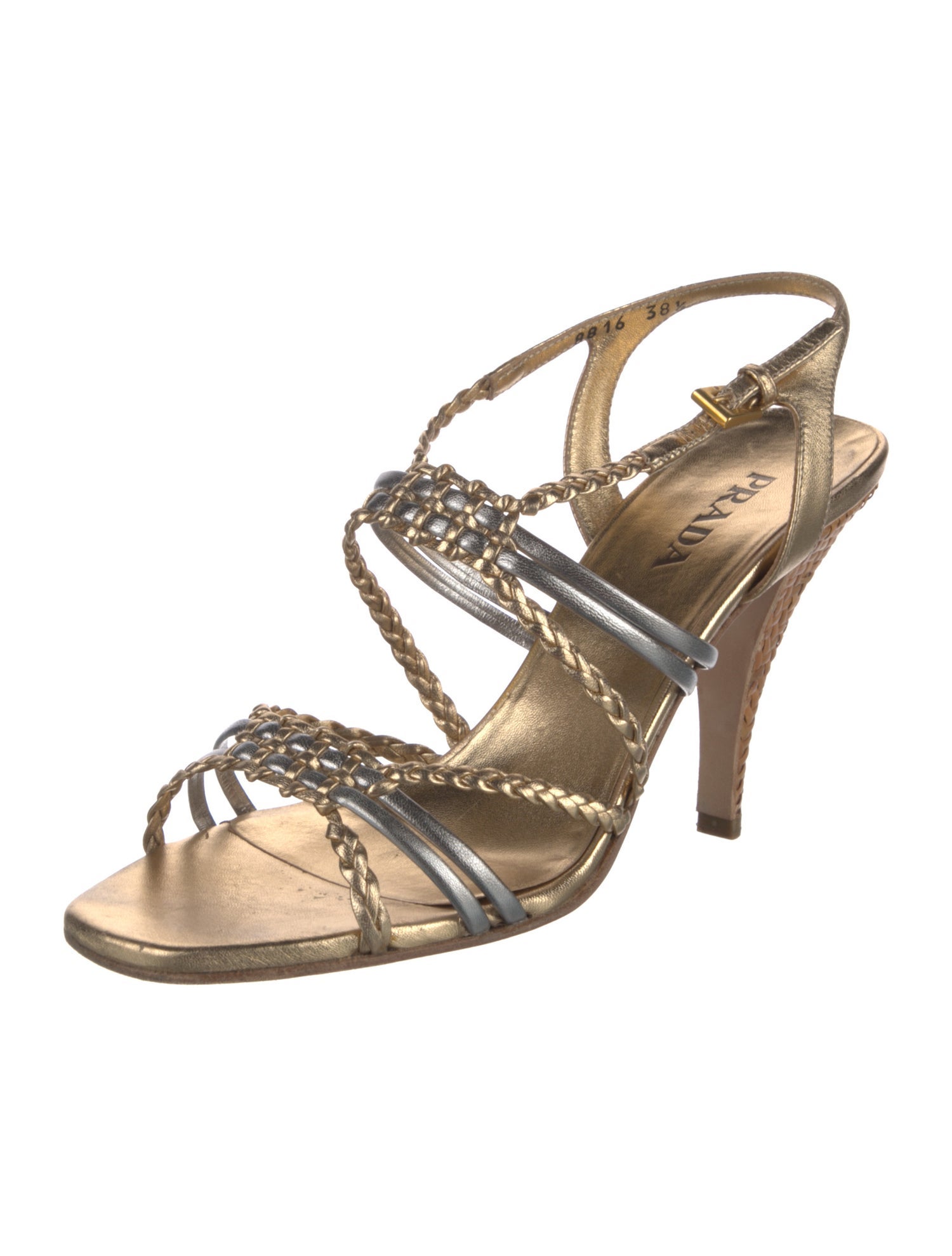 Prada Leather Braided Accents Slingback Sandals