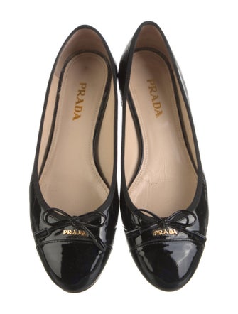 Prada Patent Leather Bow Accents Ballet Flats
