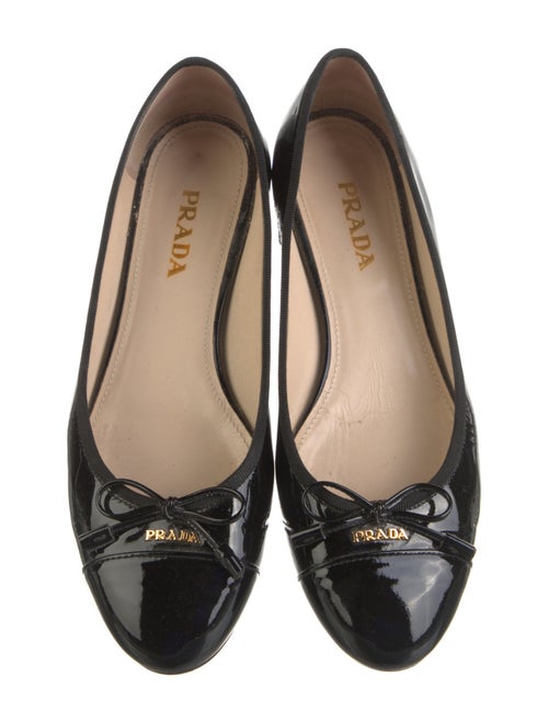 Prada Patent Leather Bow Accents Ballet Flats