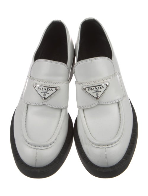 Prada Enameled Metal Triangle Leather Oxfords