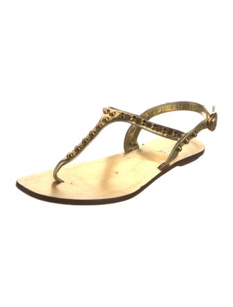 Prada Leather Studded Accents T-Strap Sandals