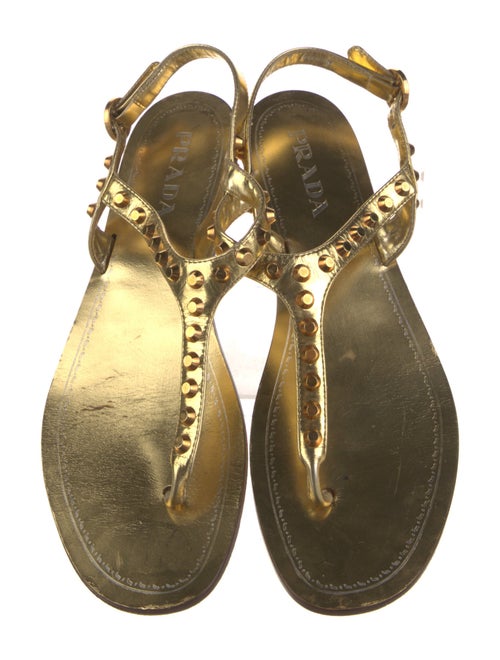 Prada Leather Studded Accents T-Strap Sandals