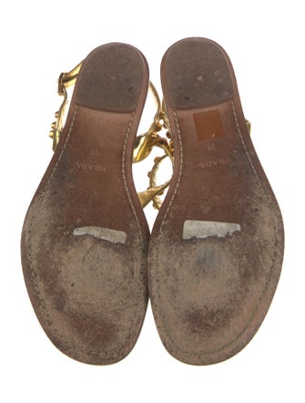 Prada Leather Studded Accents T-Strap Sandals