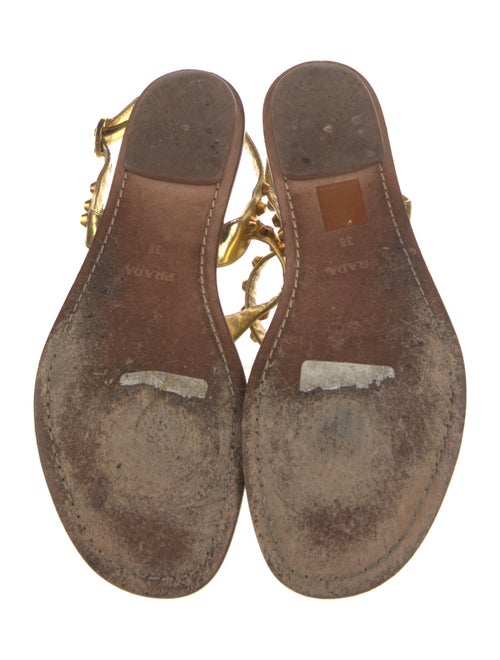 Prada Leather Studded Accents T-Strap Sandals