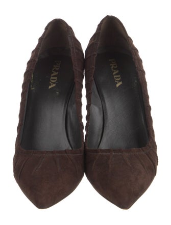 Prada Suede Leather Trim Embellishment Pumps