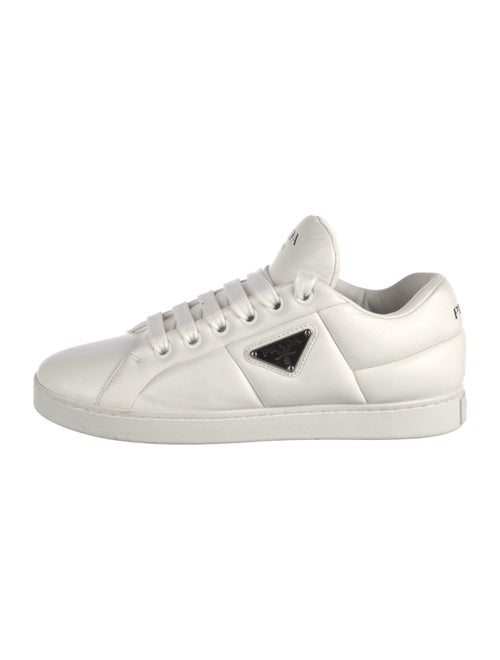 Prada Enameled Metal Triangle Leather Sneakers
