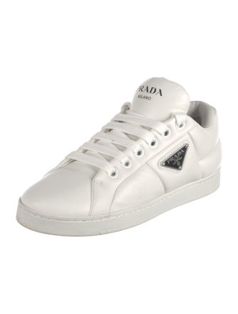 Prada Enameled Metal Triangle Leather Sneakers