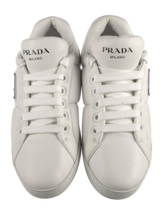 Prada Enameled Metal Triangle Leather Sneakers