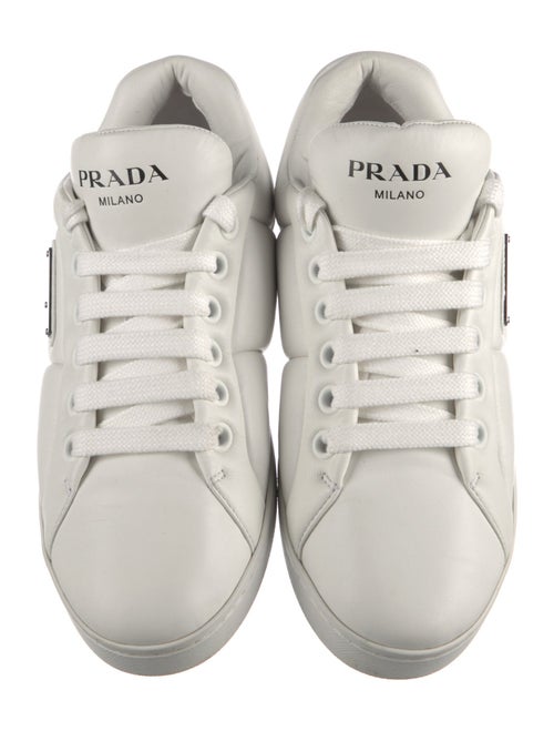 Prada Enameled Metal Triangle Leather Sneakers