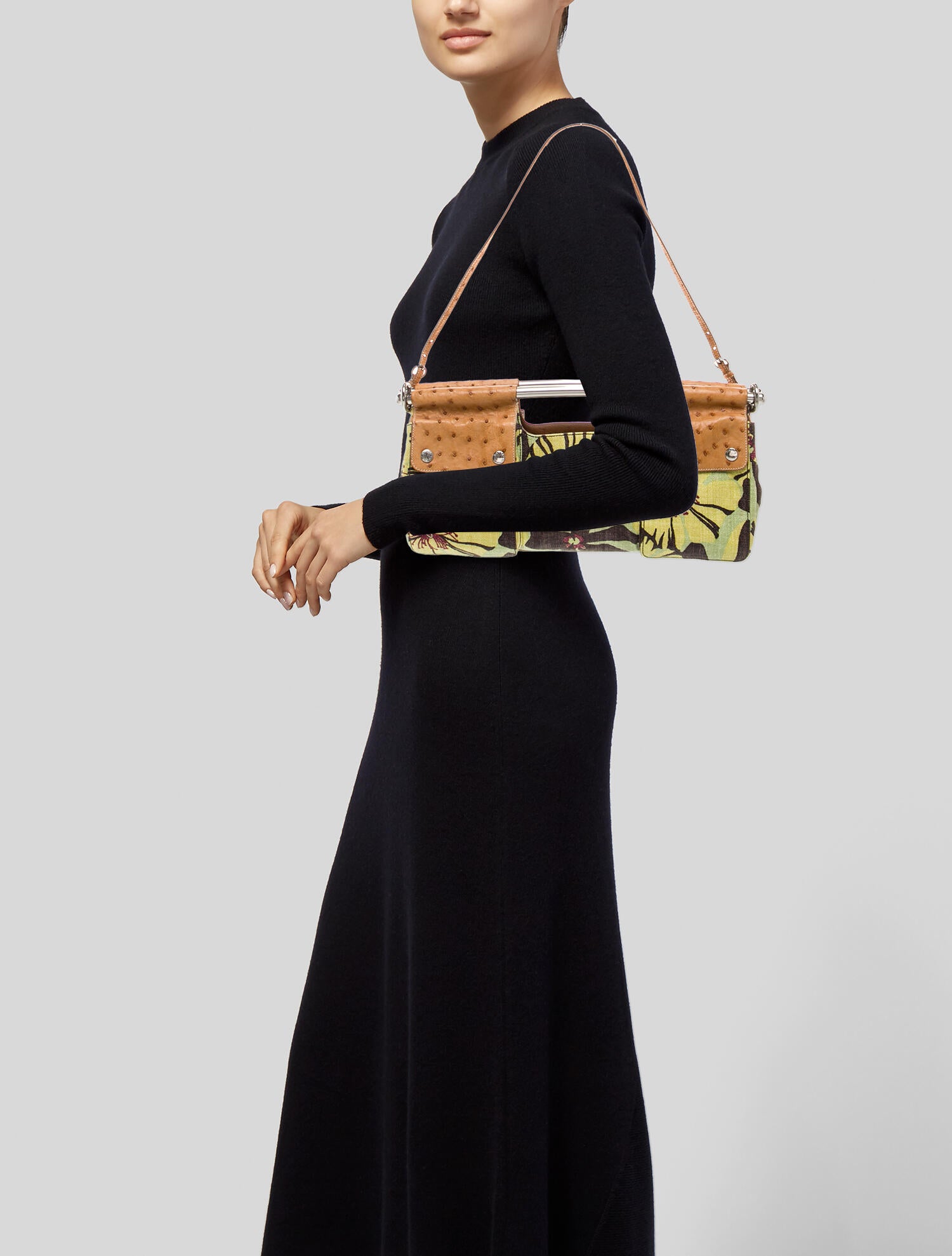 Prada Enameled Metal Triangle Bar Bag