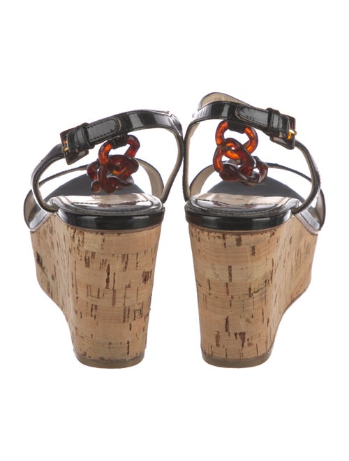 Prada Patent Leather Chain-Link Accents T-Strap Sandals