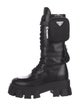 Prada Enameled Metal Triangle Leather Combat Boots