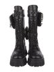 Prada Enameled Metal Triangle Leather Combat Boots