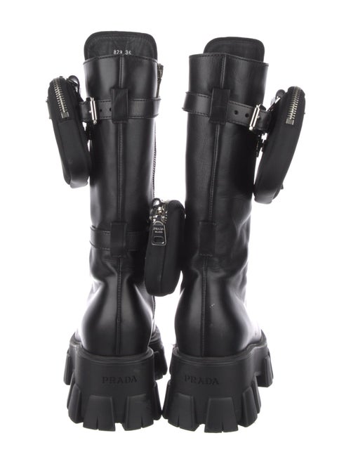 Prada Enameled Metal Triangle Leather Combat Boots