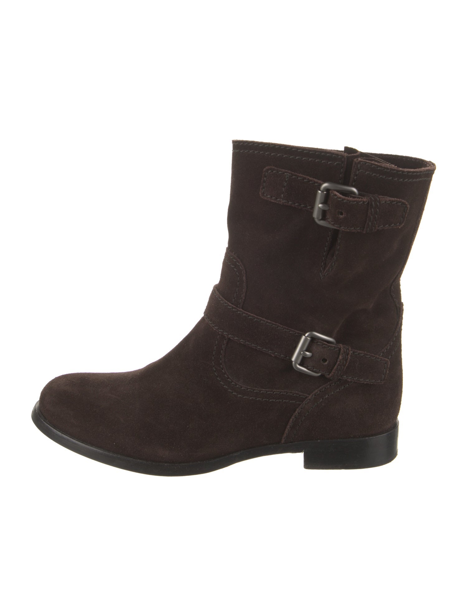 Prada Suede Leather Trim Embellishment Moto Boots