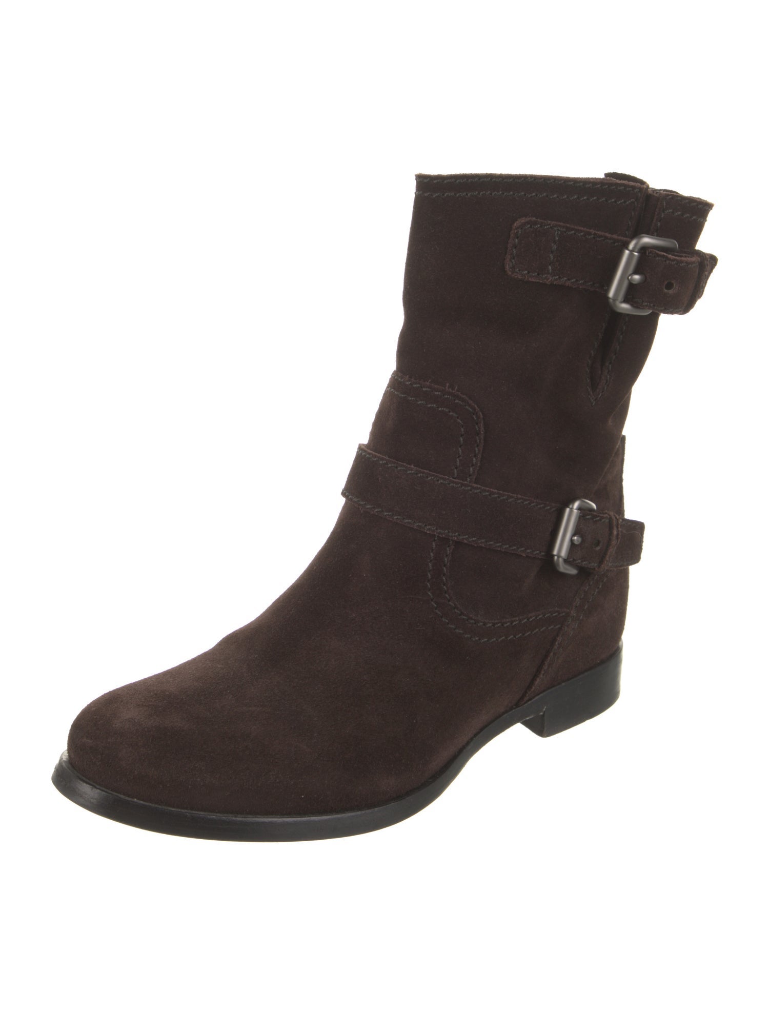 Prada Suede Leather Trim Embellishment Moto Boots