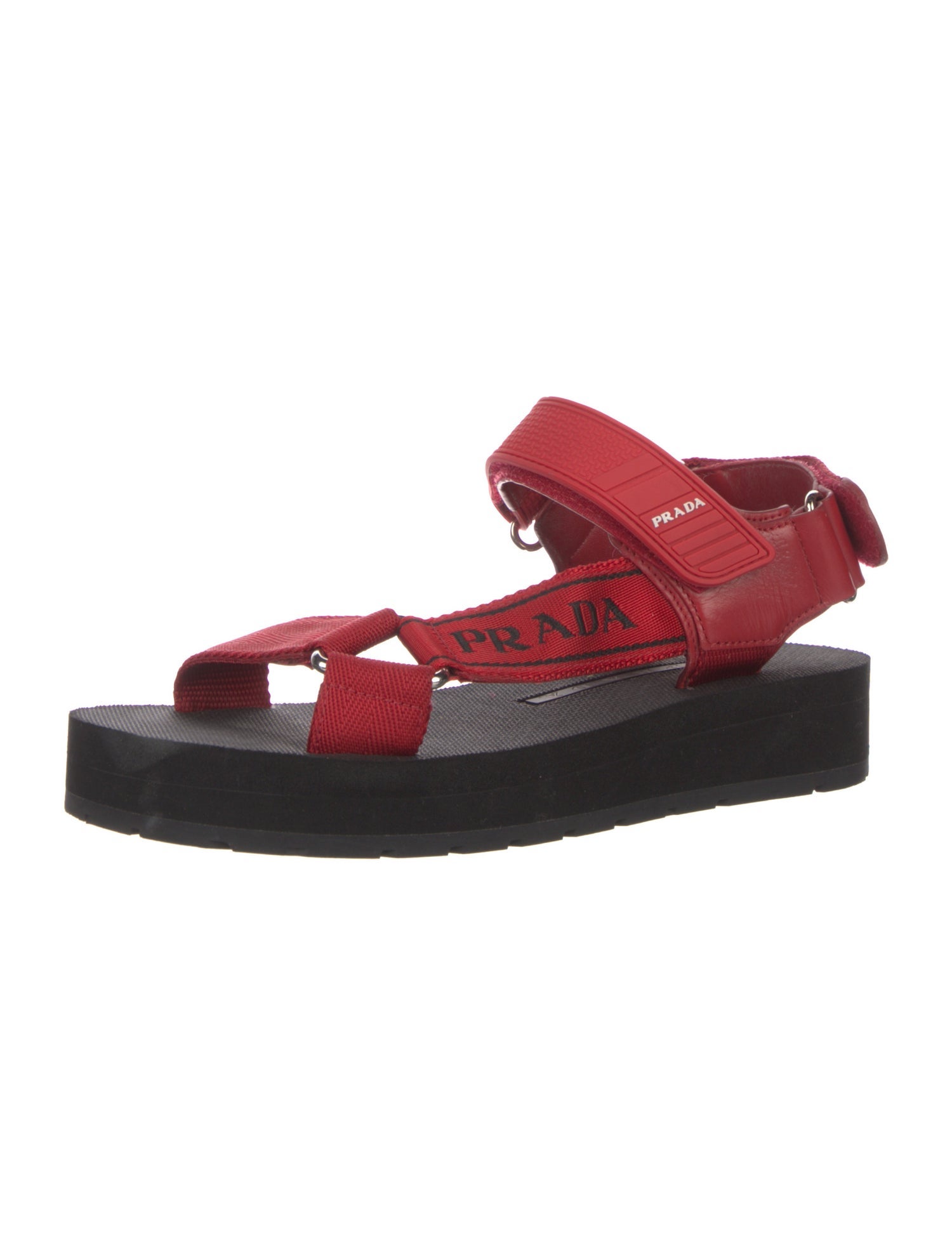 Prada Leather Trim Embellishment Slingback Sandals
