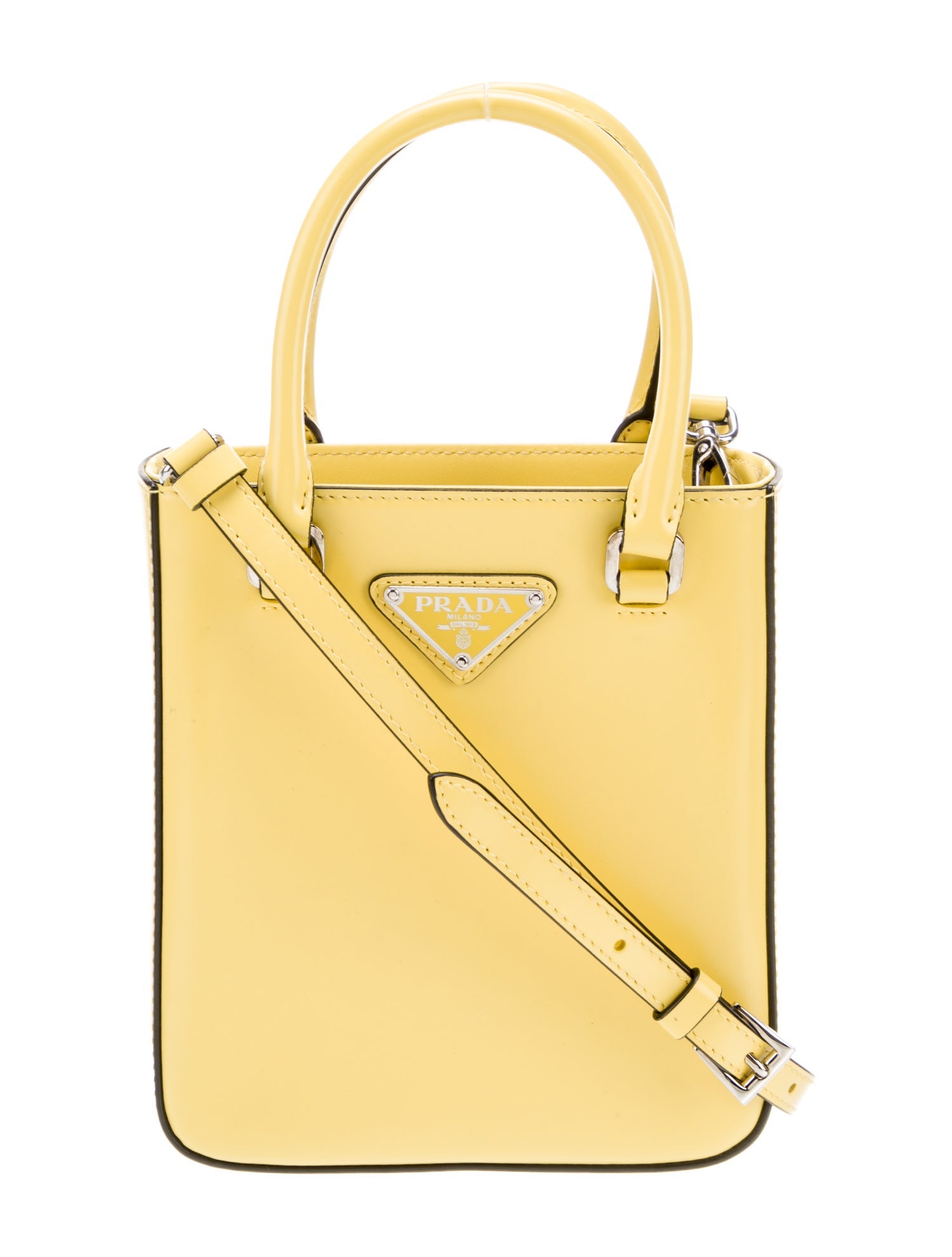 Prada Enameled Metal Triangle Top Handle Bag