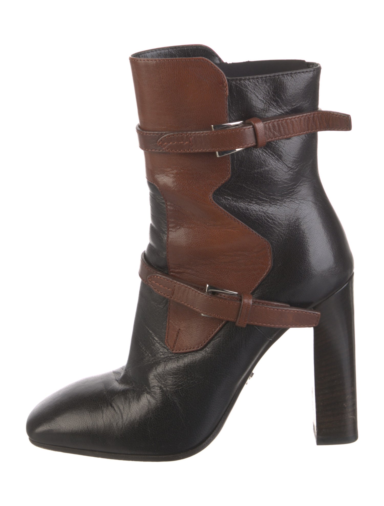Prada Leather Colorblock Pattern Moto Boots