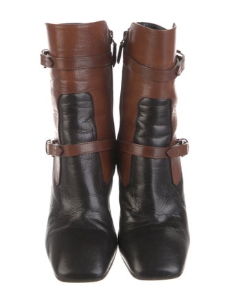 Prada Leather Colorblock Pattern Moto Boots