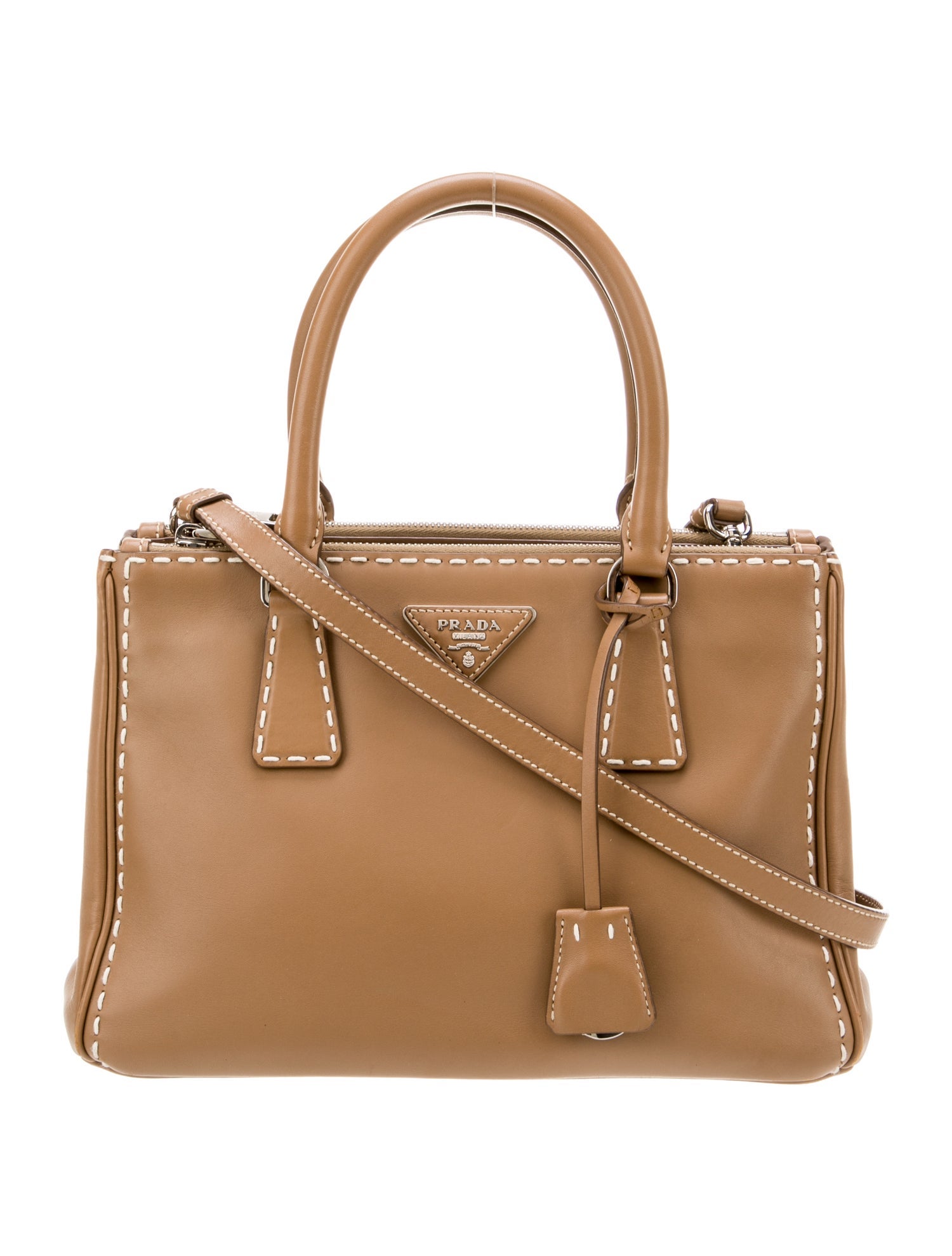 Prada Enameled Metal Triangle Galleria Double Zip Mini