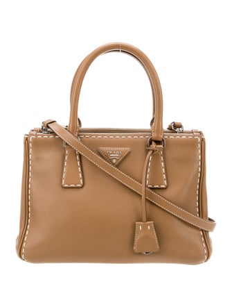 Prada Enameled Metal Triangle Galleria Double Zip Mini