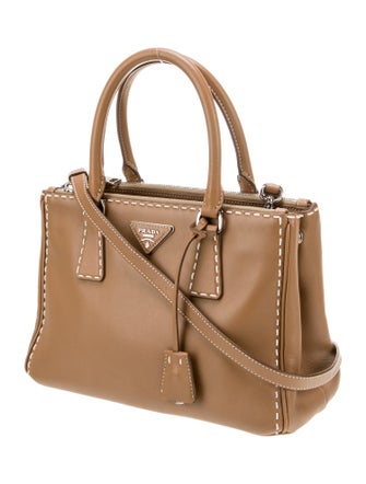 Prada Enameled Metal Triangle Galleria Double Zip Mini